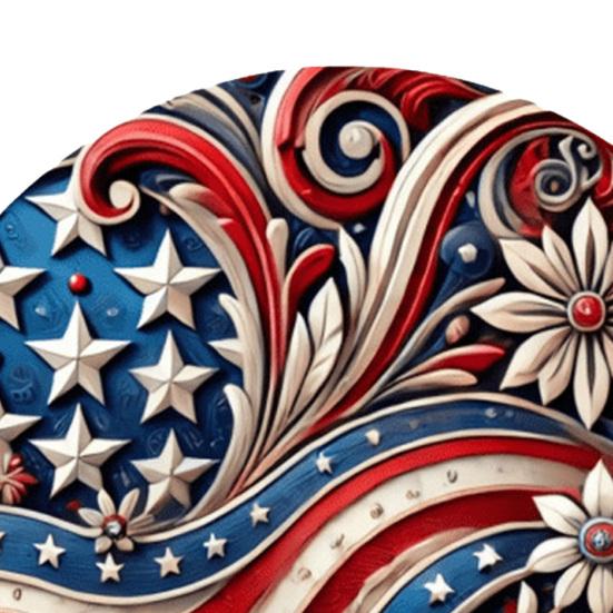 Patriotic Wall Hanging Decoration, Red White Blue Star Stripe Wooden Round Sign, 4th of July Front Door Wreath Alternative, Home Porch Decor