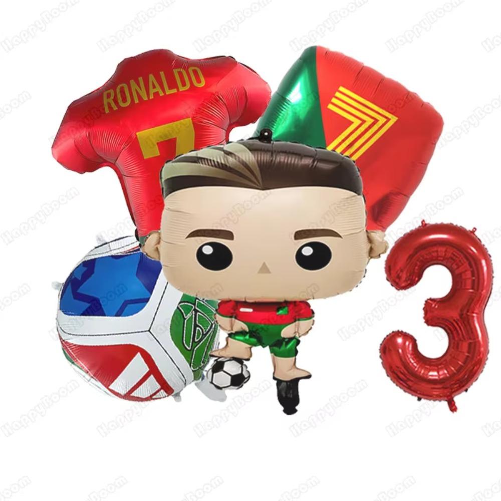 5Pcs Cartoon Cr7 Soccer Birthday Aluminum Film Balloons Set Football Themed Birthday Party Decoration Supplies Party Photo Prop