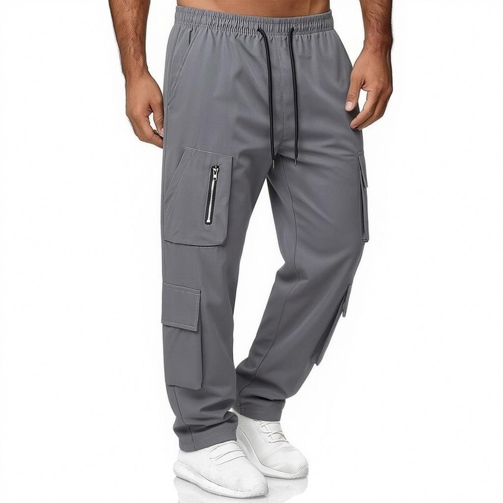 Men's Drawstring Multi Pocket Cargo Pants Men's Casual Quick Drying Straight Leg Cargo Pants