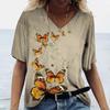 Butterfly Floral Graphic 3D Print T-Shirts Women's Y2k Tops Tees V Neck Female Harajuku T Shirt Woman Oversized Casual Clothes