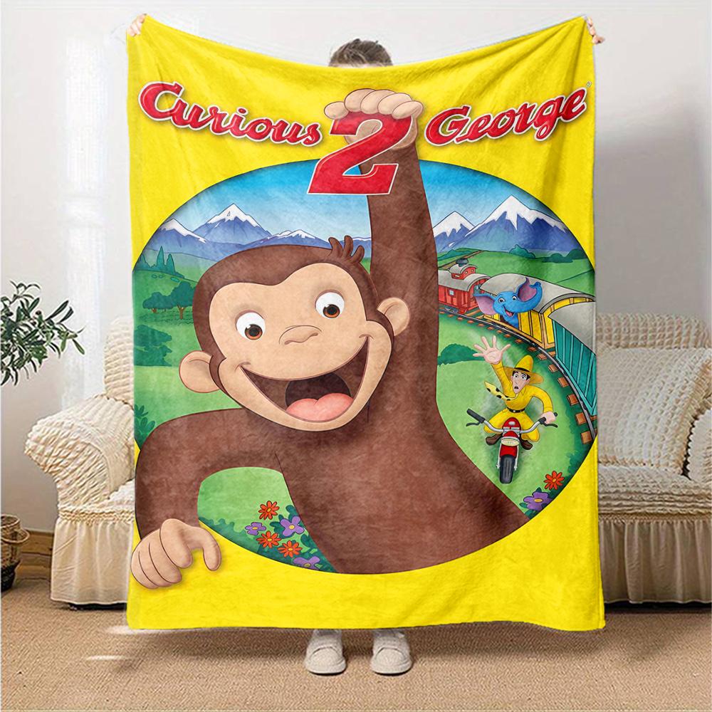 1pc Curious George (4) Blanket, Gift, for Men and Women, Soft Blanket, Good for Sofa Bed Couch Travel, Lightweight Flannel Blanket
