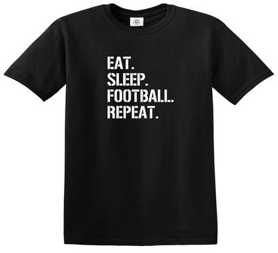 Eat Sleep Football Repeat T-Shirt Kids Funny Girls Boys Tee Top