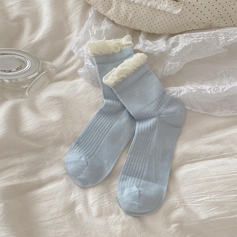 

Женские летние тонкие милые горячие носки-гольфы с ромбовидным бантом, цветные, с пузырчатым мыском, балетные, ветрозащитные, бесшовные, трубчатые 1 pair светло-синий