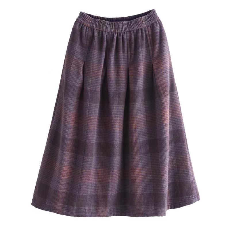 In-Stock Autumn 2025 Women's Warm A-line Woolen Plaid Mid-length Skirt