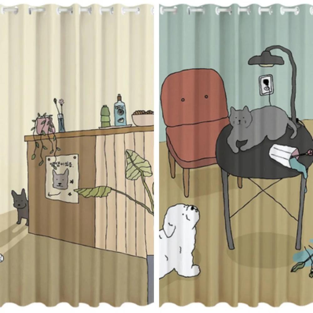 New Cartoon Cute Curtain High Shading Girls Dormitory Children's Room Bedroom Blackout Drape Window Pastoral Style Pattern New