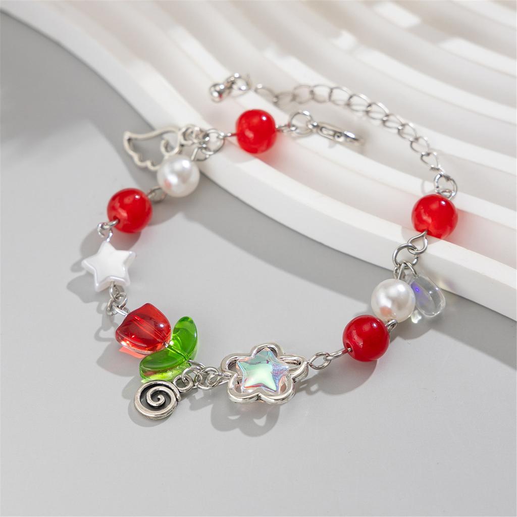 Fashionable Handmade Floral Tassels Bracelet Flower Beaded Handchain Adjustable Length Wristband Jewelry for Women