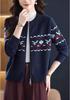Women's Jacquard Color Block Zipper Cardigan - Soft Fluffy Knitwear, Casual Loose Fit, Round Neck Korean Style Sweater
