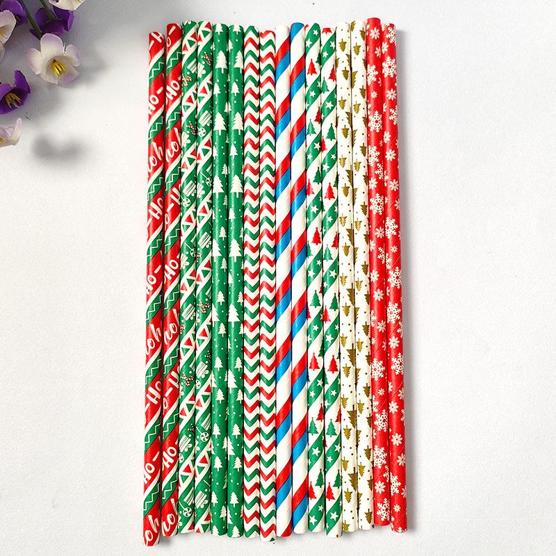New Creative Disposable Paper Biodegradable Paper Straws Cocktail Juice Drink Christmas Decoration 25 Sticks