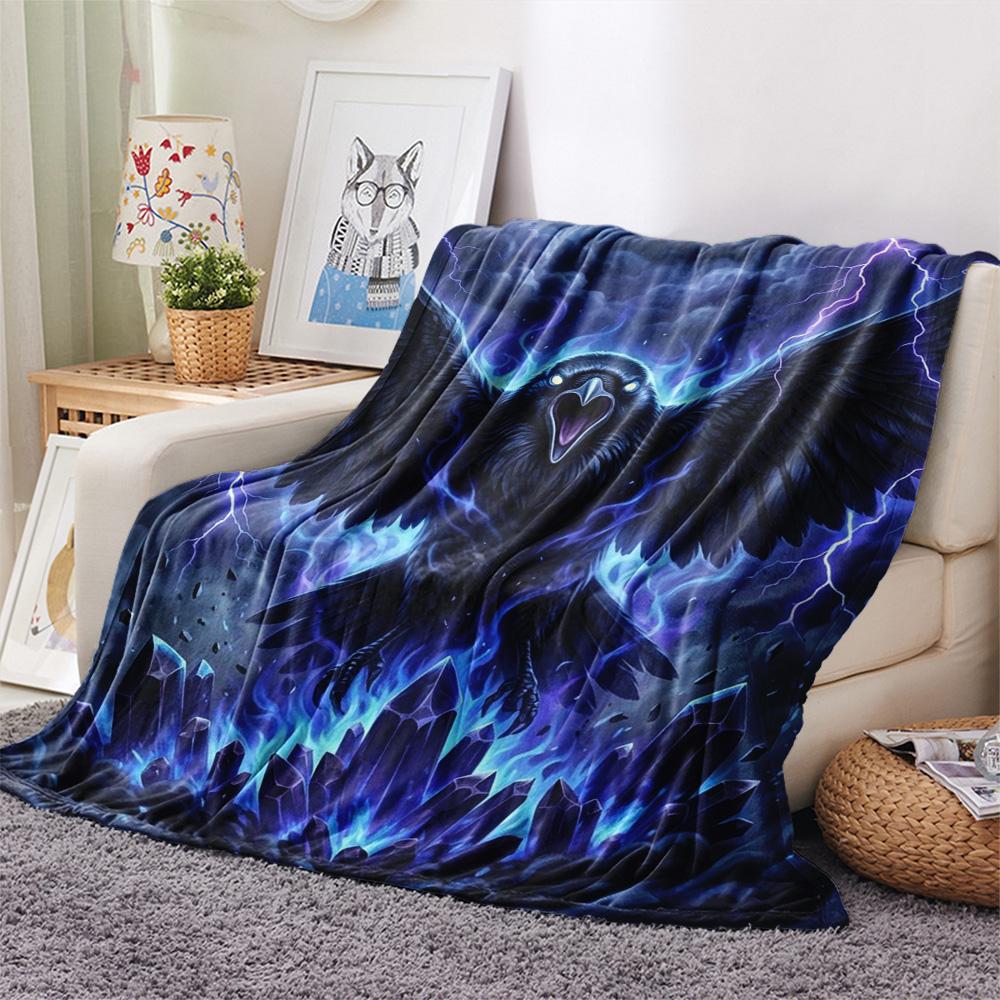 

1Pc Black Crow Print Flannel Blanket, High quality Comfortable for All Seasons, Home Decor, Warmth and Comfort, Perfect for Christmas Gifts 80cm x 120cm