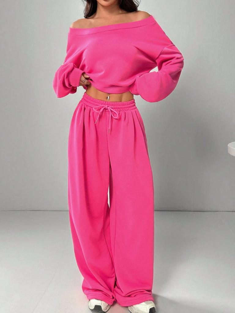 Casual Set Women's Solid Color Hoodie Sweatshirt Crew Neck Crop Top Knit Short Sleeve Long Sleeve Outfit