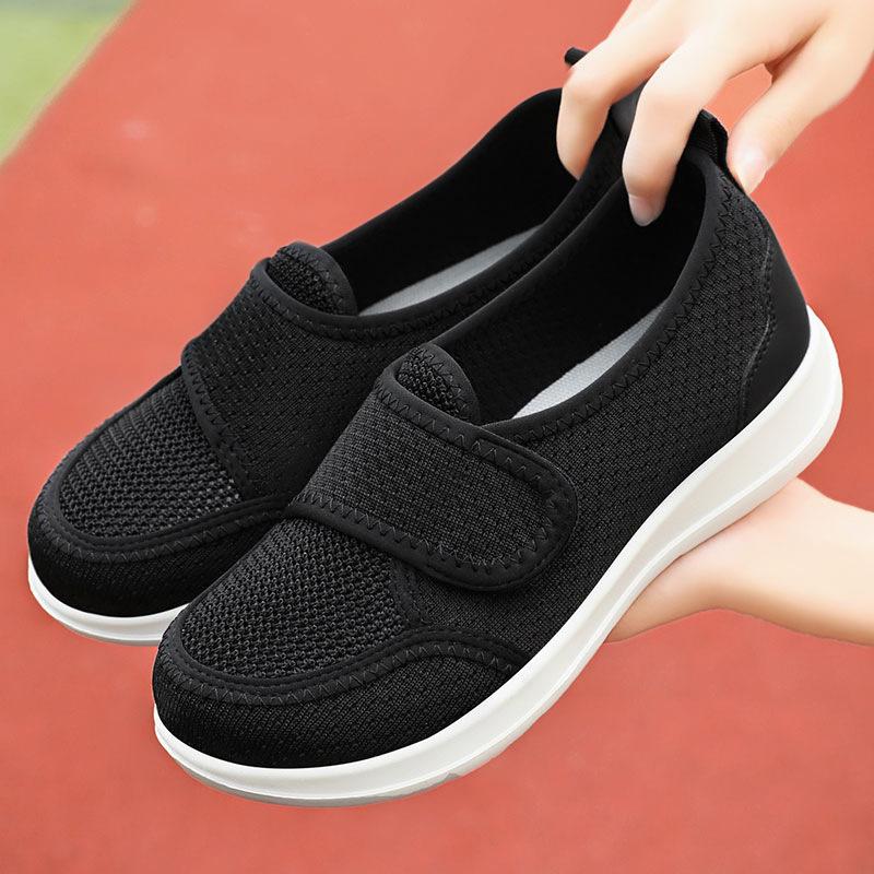 Women's shoes summer new flying woven breathable mother shoes soft sole comfortable walking shoes Velcro casual shoes