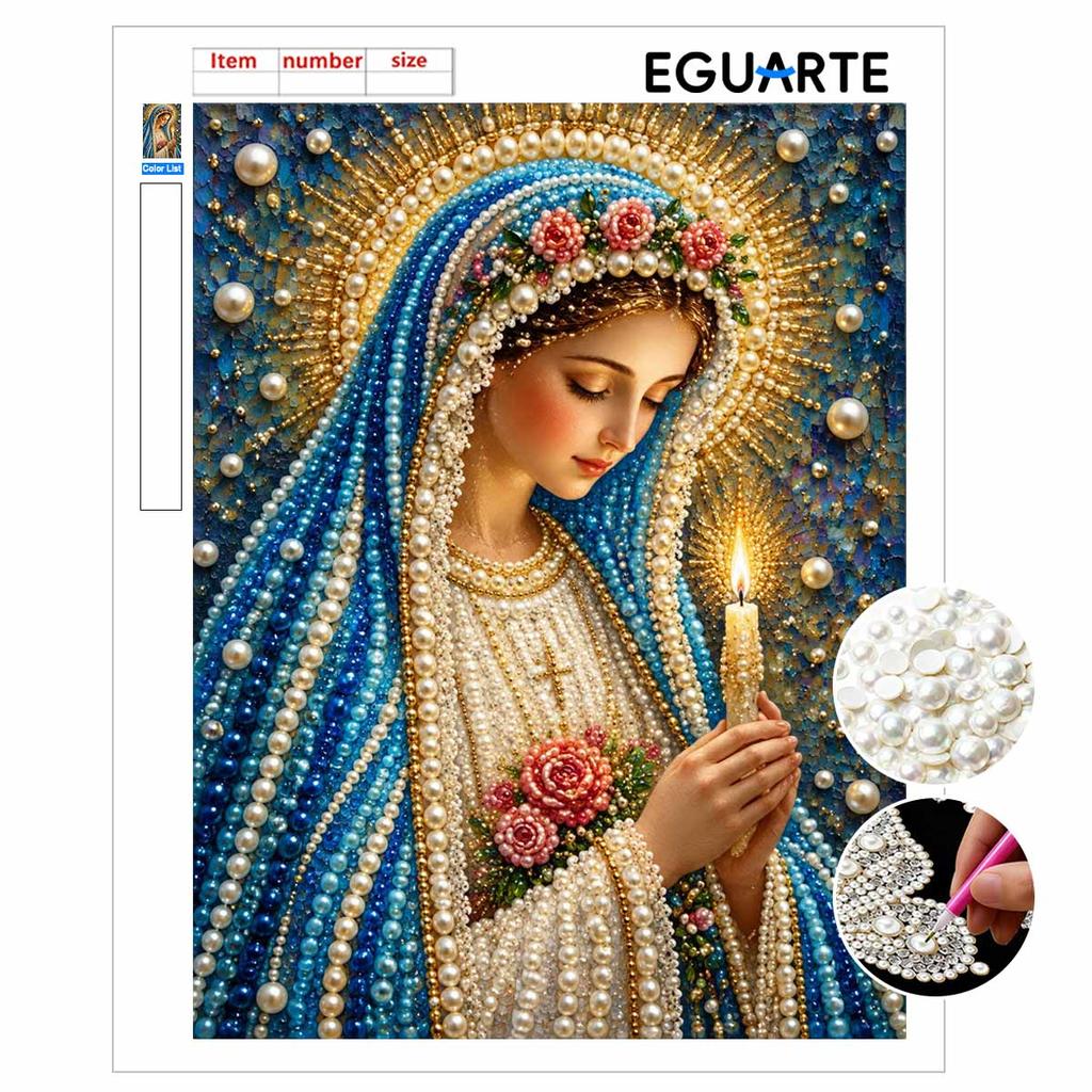 DIY 3D Pearl Diamond Painting Art Set Virgin Mary Holding Candle Home Decor Art Set Wall Art