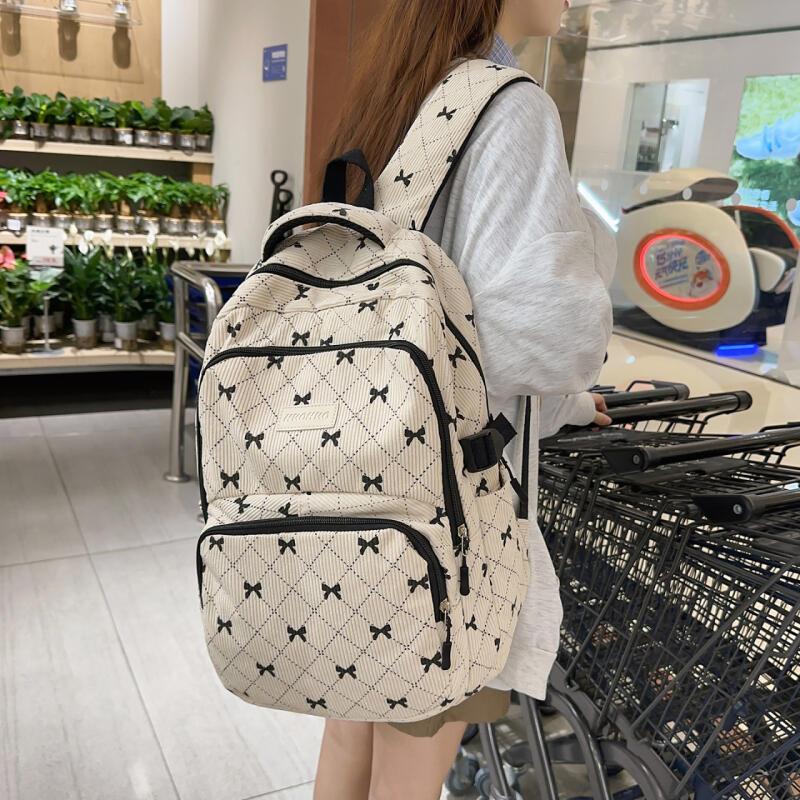 Dreiteiliger Schleifen-Rucksack Cord-Rucksack Schülerschultasche