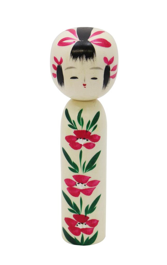 Made in Japanese Kokeshi 15cm Traditional Michinoku Kokeshi Japan, Souvenir, Doll, (5 Sun), Craft, Handmade, Camellia,