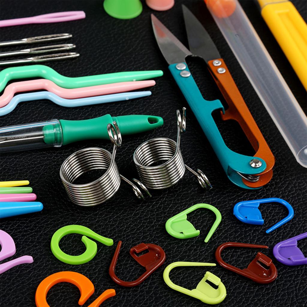 Plastic Crochet Hook Kits Knit Yarn Weave Knitting Needle Clip Marker Tool Set with Storage Bag DIY Sewing for Adults