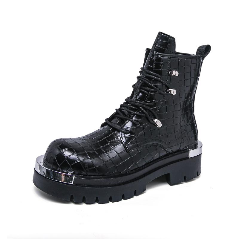 Men s Thick-Soled Martin Boots: Autumn/Winter Retro High-Top British Style, Trendy Fashion, Large Size 43 чёрный