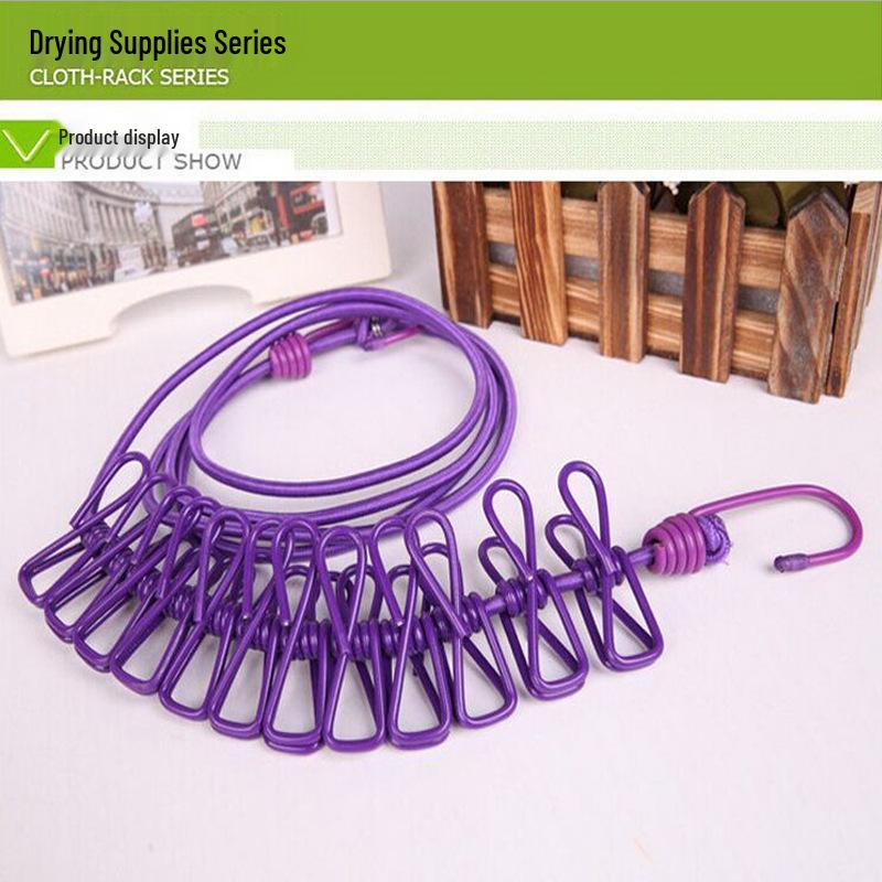 Přenosný větruodolný zatahovací sušák na prádlo s 12 protiskluzovými kolíčky