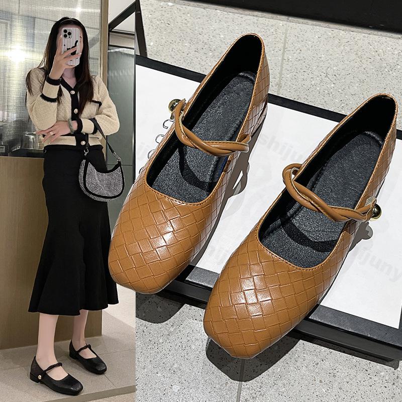 Women Shoes Mary Janes Low Heel Ladies Pumps Fashion Square Toe Shallow Party Single Shoes Spring Autumn Wedding Leather Shoe