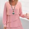 Women Dress Solid Color Multi Layered Cake Dress Round Neck