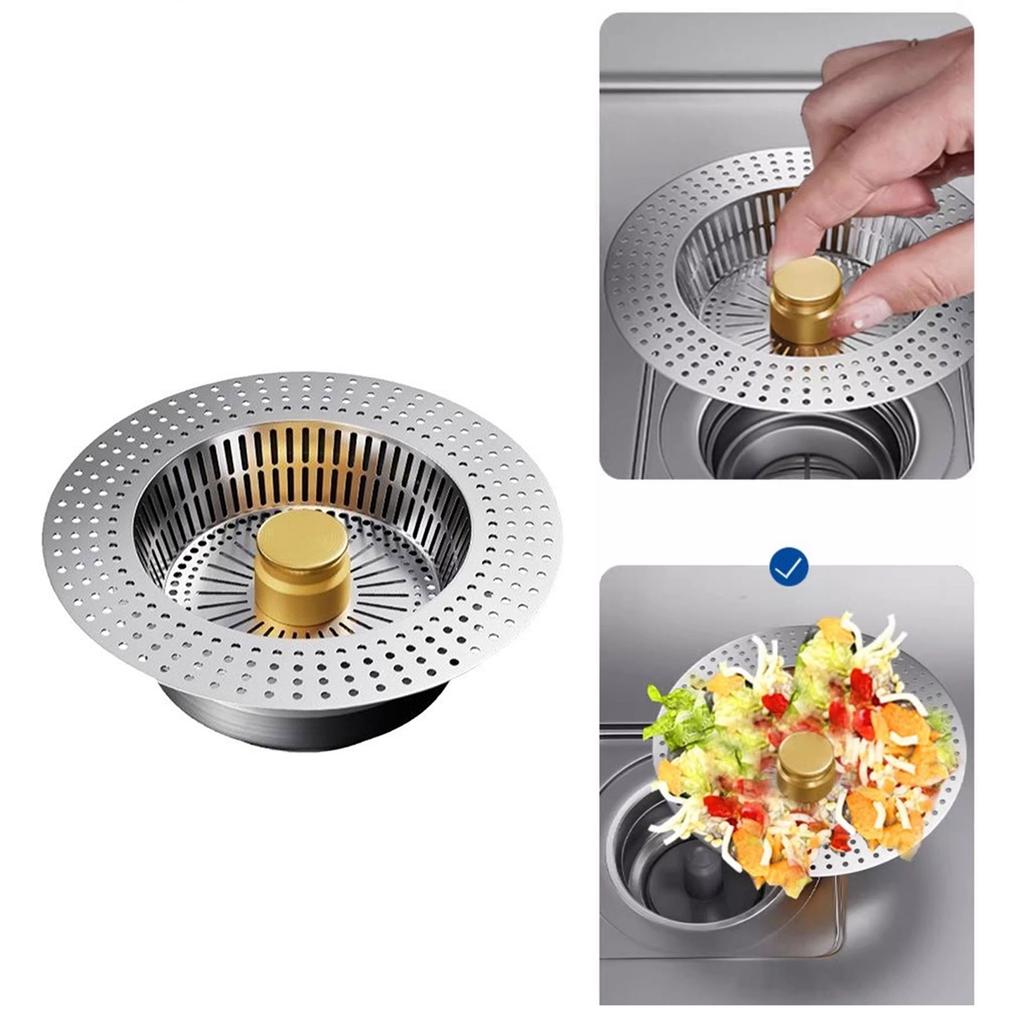 Gold Kitchen Sink Stoppers Sturdy Stainless Steel Drain Covers Plugs Filter for Efficient Debris Interception Use