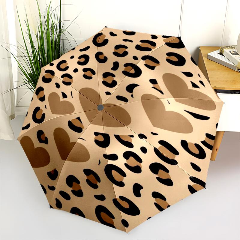 1PC Leopard Print Umbrella Portable Folding Umbrella Iron Frame Hole Bone Structure Outdoor Home Umbrella A7