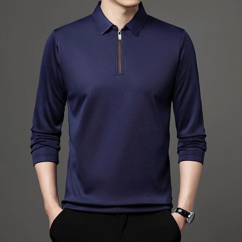 Zipper Fashion Men's Long Sleeve Polo Shirt Comfortable Solid Color Polyester Fiber Outdoor Casual Daily Suitable for Spring