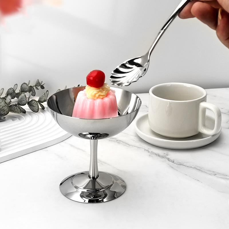 1PC Dessert Cup Minimalist Stainless Steel Dormitory Pudding Cup Heat-proof High Footed Bowl Practical Snack Bowl Convenient