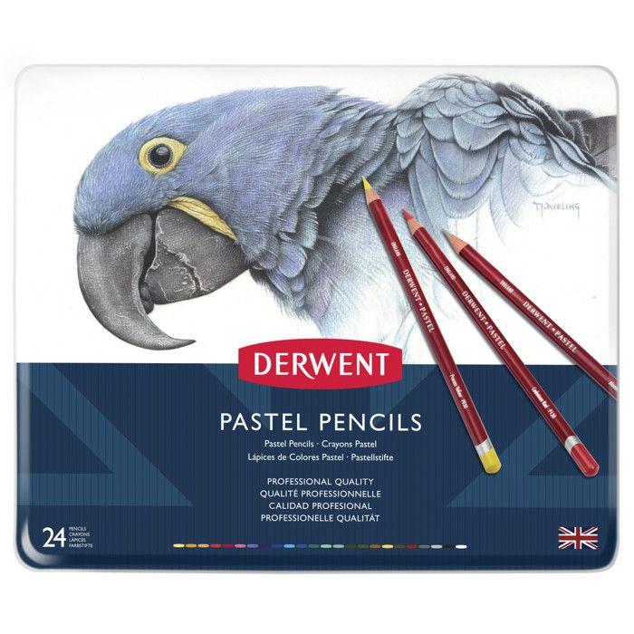 Crayons Pastels - Derwent - Set de 24 - Qualité Professionnelle - Teintes Douces - Aquarellables