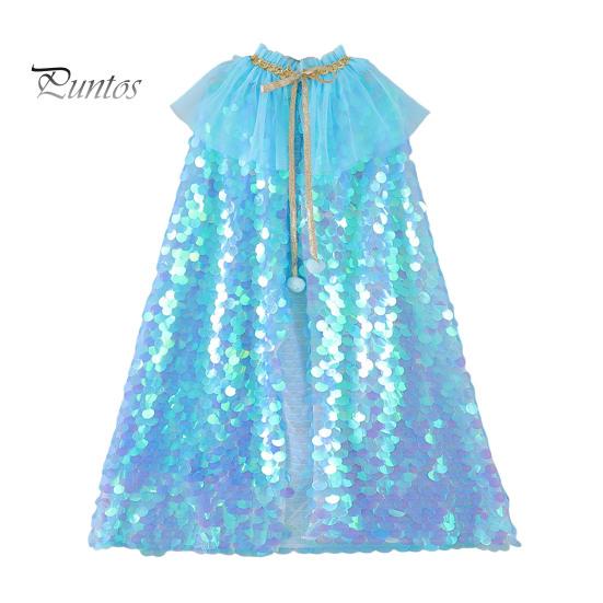 

Накидка русалки с блестками для девочек, регулируемый воротник из тюля, свободный сценический костюм для косплея, детский карнавальный костюм, накидка принцессы, шаль синий