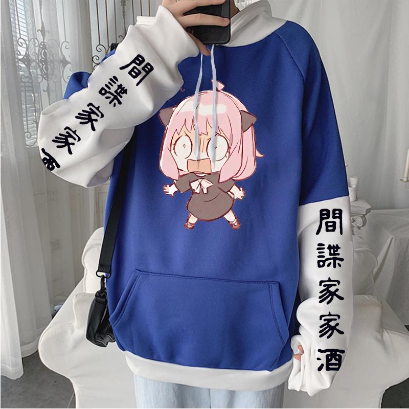 Anime Harajuku Mnaga Spy x Family Anya Forger Hoodies Women Men Panic Expression Printed Streetwear Patchwork Casual Warm Sweatshirts