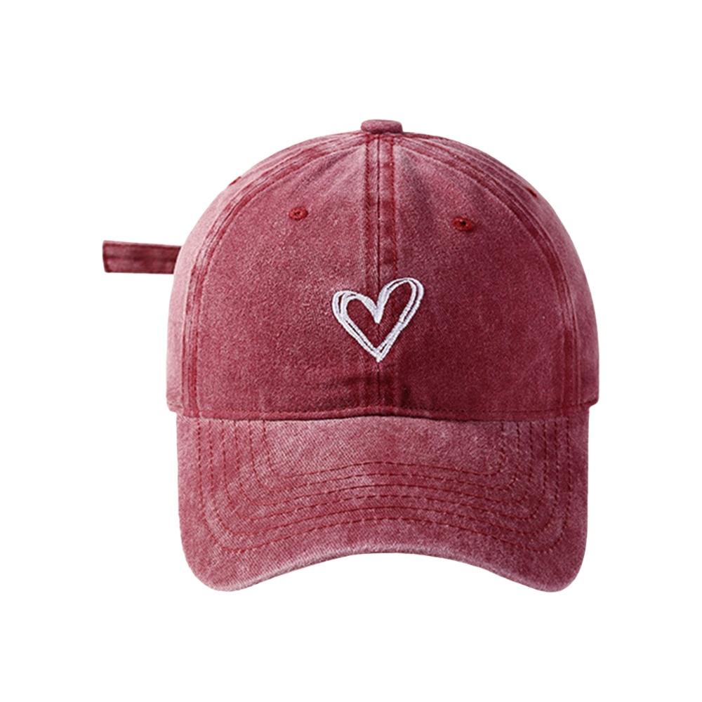 Versatile Peach Heart Embroidery Washed Old Spring And Summer Baseball Hat Women's Thin Couple Soft Top Cap Men's Tide