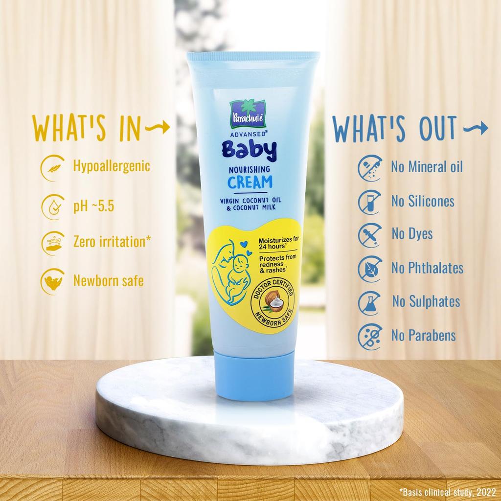 PARACHUTE Advansed Baby Cream 100g | Hypoallergenic Newborn Moisturizer | 24H Gentle Nourishment | Safe For Sensitive Baby Skin