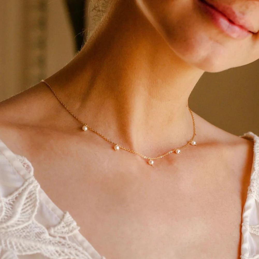 eManco Stainless Steel Imitation Pearl Tassel Necklaces Fashion Handmade Short Chain Jewelry 48 Hour Shipping Factory Direct