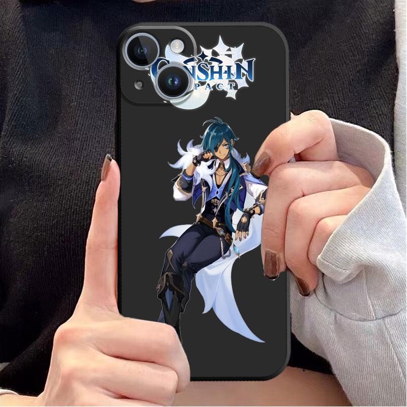 TPU Soft Phone Case for iPhone 12 13 Mini 14 Plus XR XS X 7 8 6S SE 11 Pro Max 13Mini XS Max 6 Luxury Black Genshin Impact