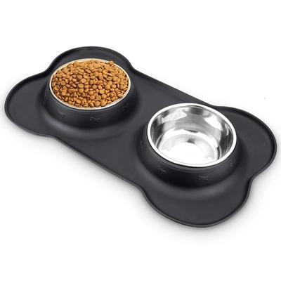 Ciotola doppia antiscivolo per cani con tappetino in silicone Ciotola per cibo e acqua in acciaio inossidabile resistente Ciotole per cani e gatti