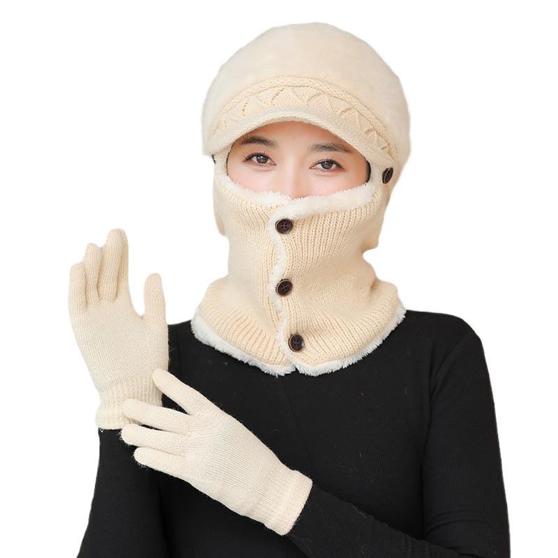 Hat for Women  Winter One Piece Hood Middle Aged and Elderly Mothers  Plus Fluffy Hat  Grandma Warm Windproof Scarf  Can Hang Mask Hat