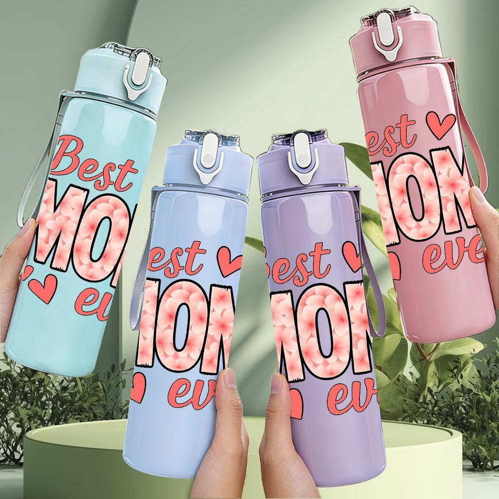 1PC Best Mom Ever Letter 750ml Color Plastic Sports Water Bottle Leakproof Flip Straw Lid Suitable for Sports Office Home Use