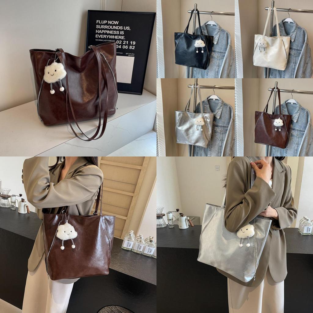 Chic Minimalist Pu Tote Bag Available In Black Beige Silver And Coffee Colors
