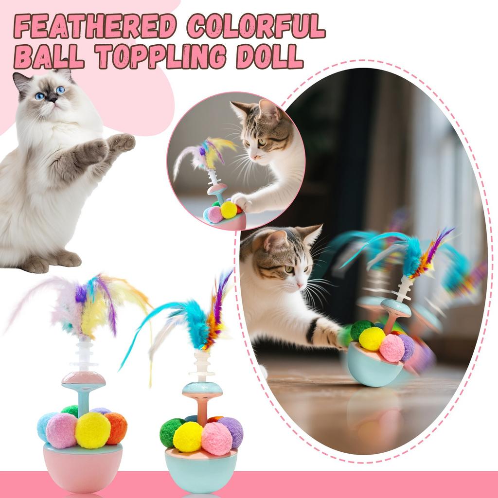 Interactive Cat Toys For Indoor Cats, Wobbly Stimulating Toys To Keep Bored Adult Cats Busy And Entertain Themselves, Cute And Fun Feather And Bal