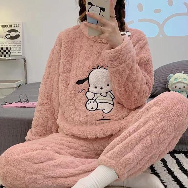 Thermal Fur Suit Women's Coral Fleece Pajamas Plus Velvet Thickened Sweet and Cute Warm DOG Long-sleeved Homewear Suit