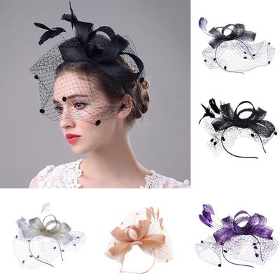 Fashion Women Fascinator  Mesh Hat Ribbons And Feathers Wedding Party Hat