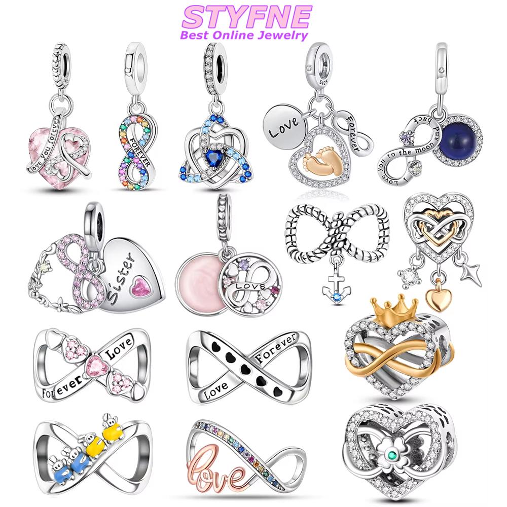 Classic Infinite Love Pink Heart Crown Original Copper Charms Beads Fit Bracelet Women Jewelry Diy Gift Accessory Making