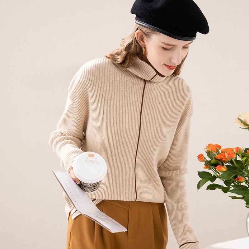 TUHUANG Women's Thick Pure Wool High-Neck Sweater