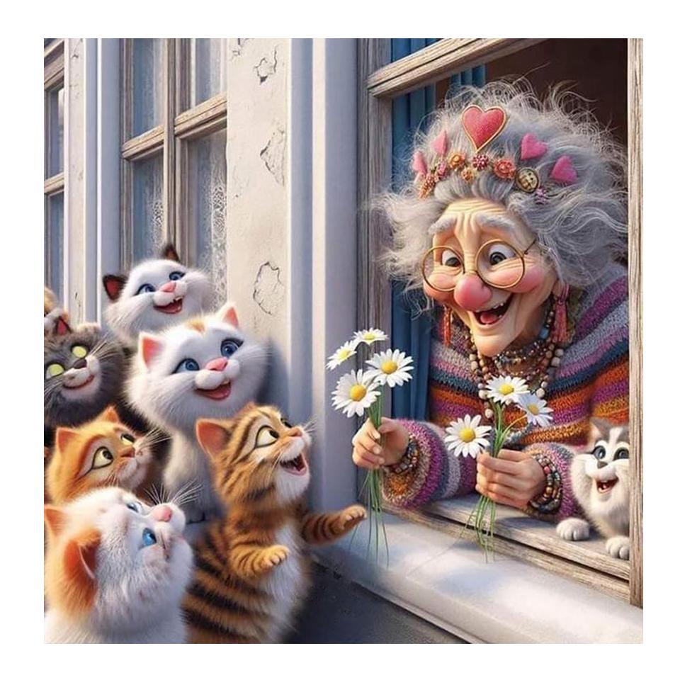 

Счастливая пожилая леди и домашняя собака 5D DIY Алмазная живопись Смешная бабушка кошка Новые 2025 Наборы для вышивания крестиком Мозаика Алмазная вышивка Искусство Round 20x20cm