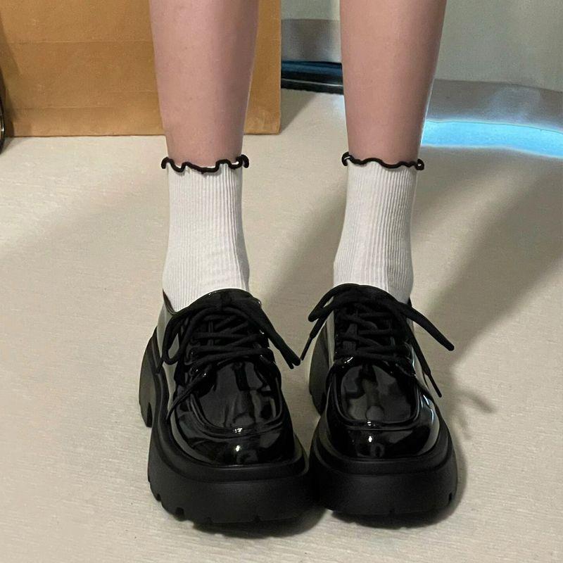 Black lace-up small leather shoes women's college style new versatile thick-soled heightening single shoes tide