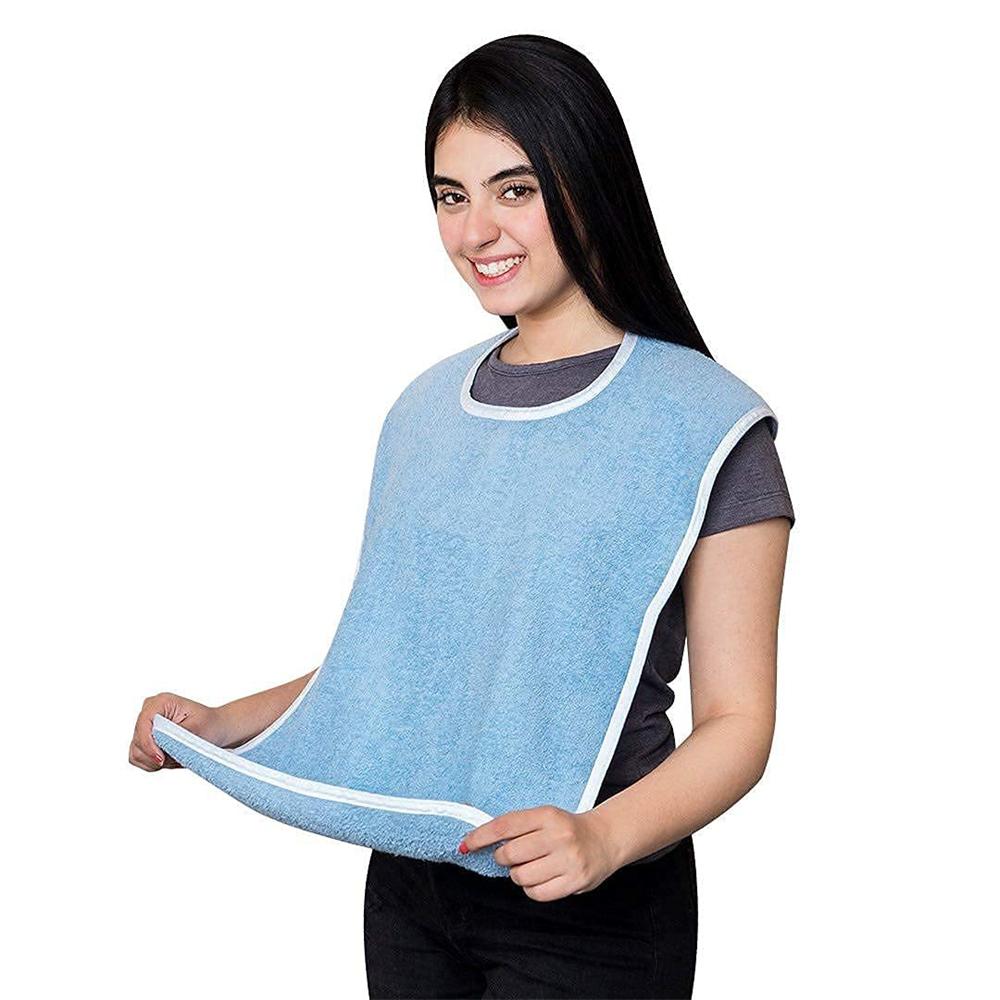

Adjustable Anti Fouling Apron with Pocket The Old Patient Care Rehabilitation Bib Washable Adult Eating Clothing Protector синий