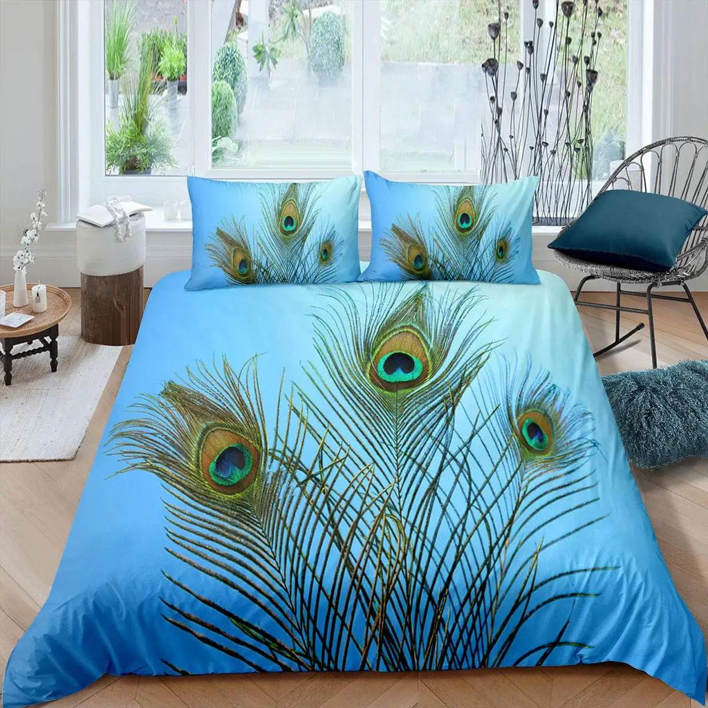 Peacock Duvet Cover Abstract Bird Exquisite Tail Pavo Cristatus Indigenous Home Decorative Bedding Avocado Green for Women Gifts