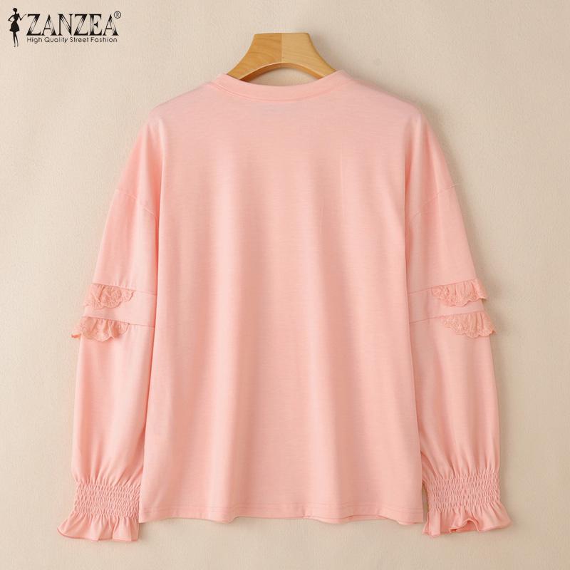 ZANZEA Women Casual Round Neck Loose Long Sleeve Blouse