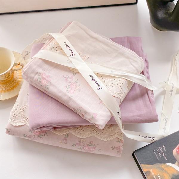 Class A Cotton Maternal And Infant Grade Lace Double-Layer Yarn, Small Style, Fresh, Soft And Comfortable Bed Sheet, Bed Hat Four-Piece