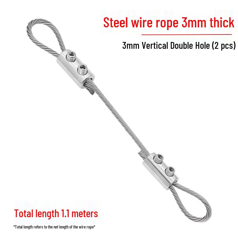 Adjustable 304 Stainless Steel Wire Rope Locking Connector for Lighting Fixtures (1.5~4mm Double Hole, Vertical)